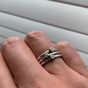 ALL AUTHENTIC PANDORA (3) Single Diamond Gold and ss rings,